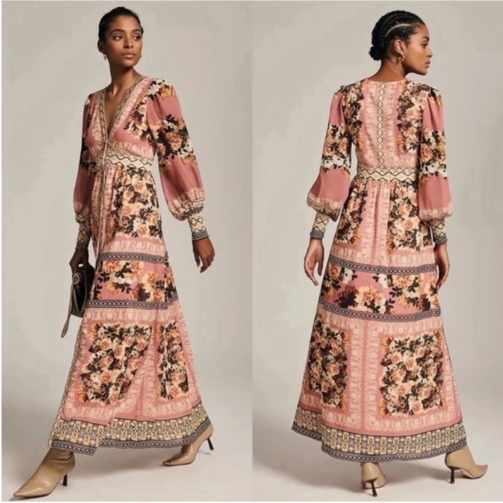 Anthropologie Vineet Bahl Pink Bishop Sleeve Maxi Gown
